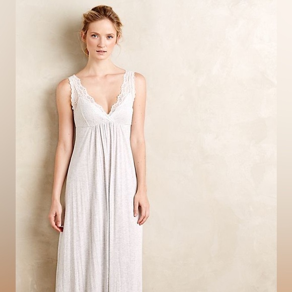 Only Hearts by Helena Stuart Long Chemise Modal Lace Trim White Nightgown - Picture 1 of 11